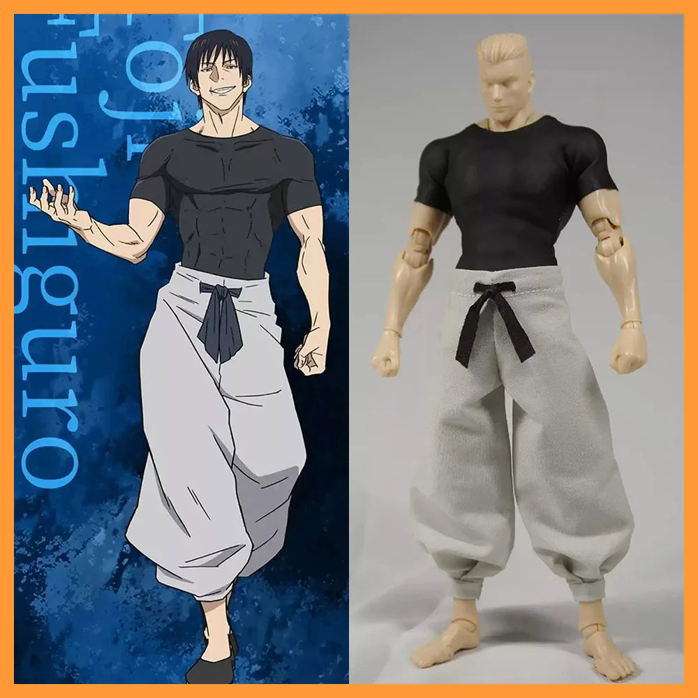 1/12 Scale Fushiguro Toji Cosplay Costume Black Tight T-shirt Grey Pants Suit Halloween Uniform Suit for 6" Action Figure Body
