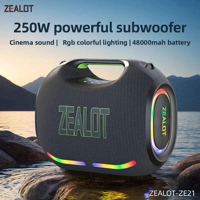 ZEALOT-ZE21 250W Big Power Wireless TWS Subwoofer Bluetooth Speaker High Volume Waterproof Portable Mobile Power HIFI Sound