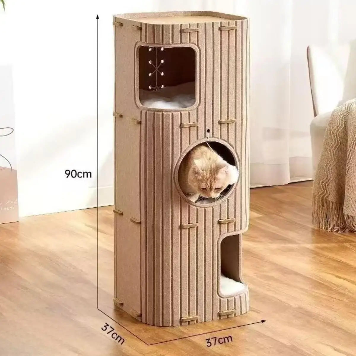 3 Storey Cat Bed Cave Hideaway Scratch Resistant Cat House Covered Tunnel Condo for Indoor Outdoor Cats Resting Multiple Cats