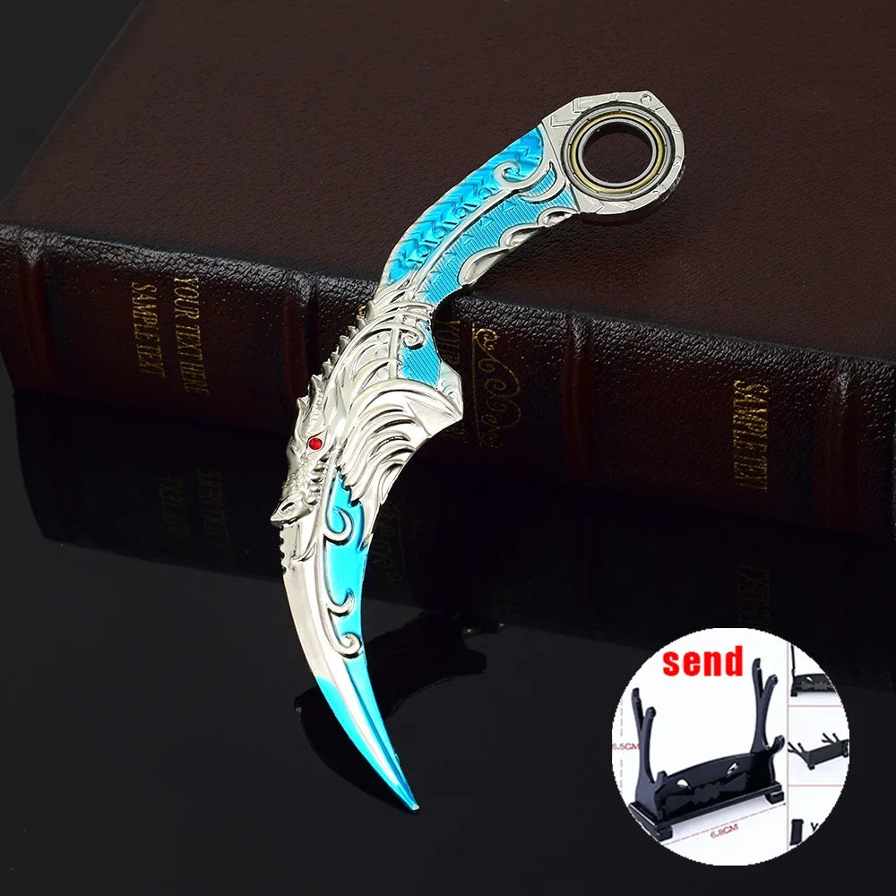 6,7 Zoll chinesischer Drache Karambit Metall Dark Moon Double Thorn Modell Spiel Leben und Tod Peripheriegeräte Golden Dragon Claw Knife Toy