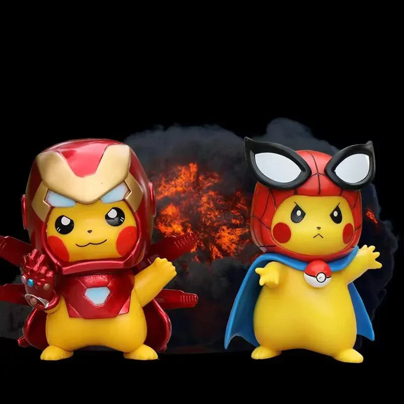 12cm Kawaii Pikachu Cos Deadpool Iron Man Anime Character Q Version of Cartoon Animation Tide Play Figure Desktop Car Decoration