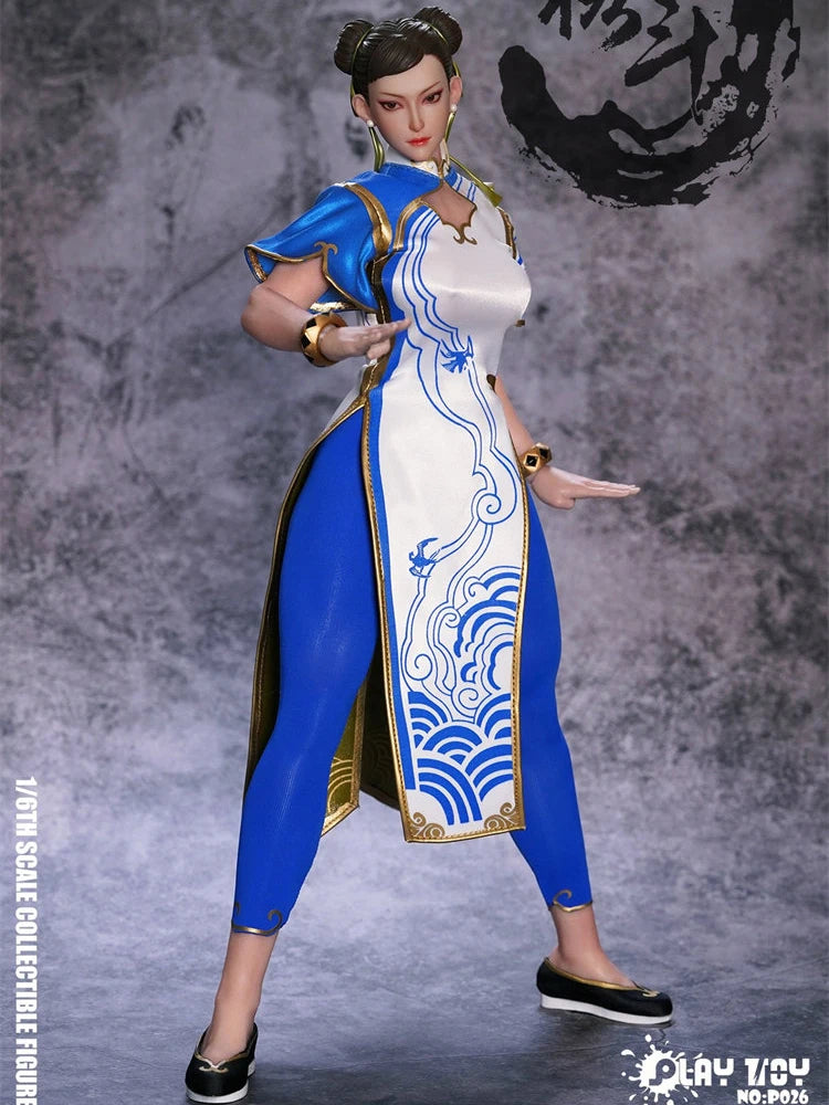 1/6 Movable Eye Fighting Goddess Chun Li Cheongsam Cloth PLAY TOY P026 Muscle Female Body 12" Full Set Action Figure Collection