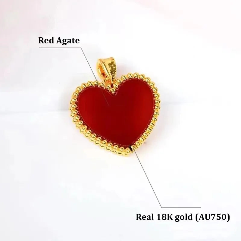 Halskette mit Herzanhänger aus echtem 18 Karat Gold, echter AU750-Anhänger aus natürlichem rotem Achat, schlichter, modischer, edler Schmuck, Geschenk für Frauen