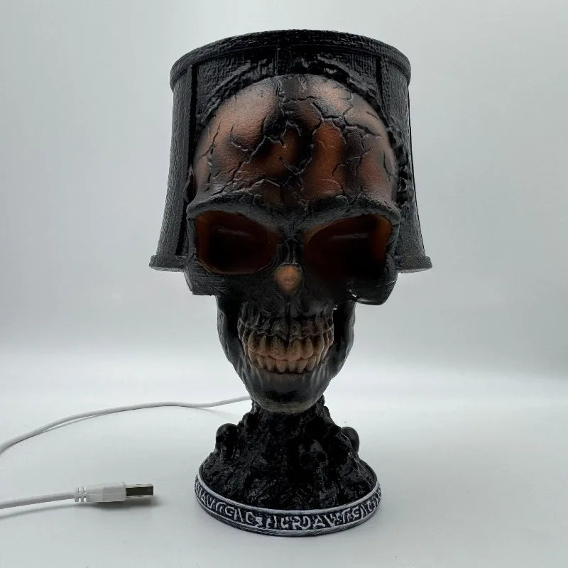 Skeleton Ornaments Resin Figurines with Lamp Miniature Creative Black Sculptures Room Decoration Accessories for Halloween