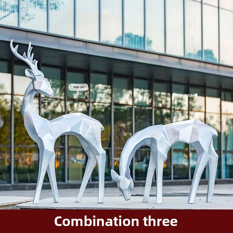 Outdoor large-scale abstract geometric fiberglass luminous sika deer sculpture