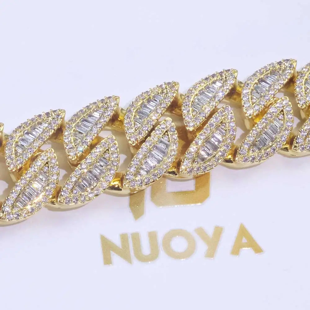 20MM 3 Rows Fashion Iced Cuban Bracelet Moon Shape Baguette Diamond Bracelets Men Women 18k Gold Plated Jewelry
