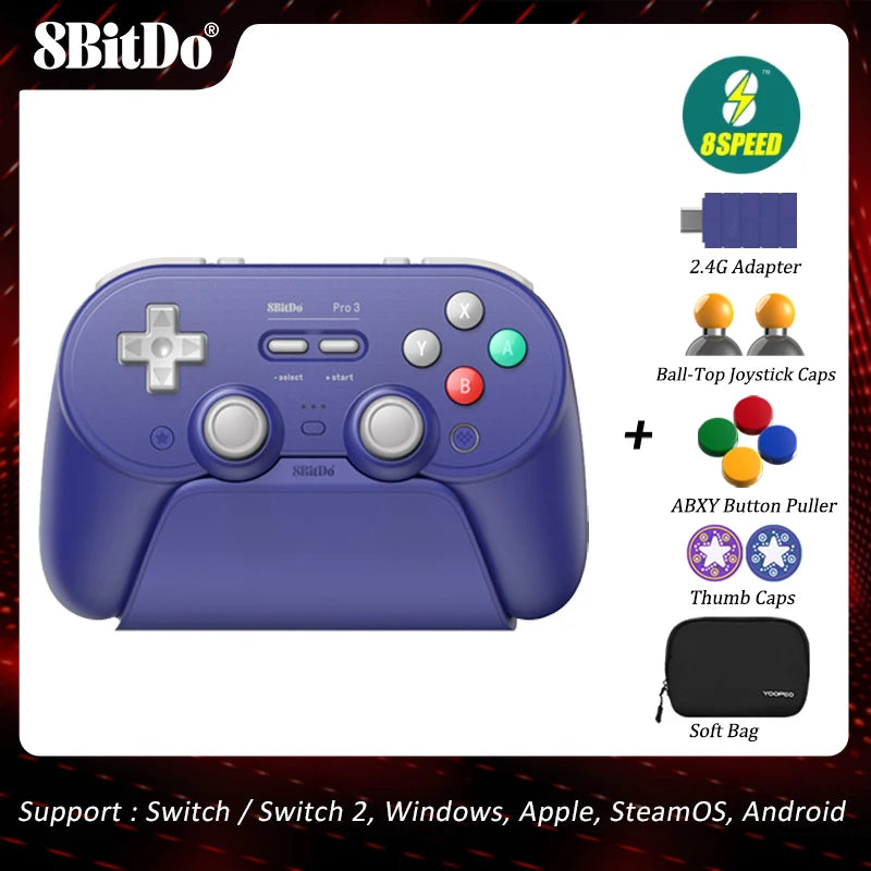8BitDo Pro 3 Bluetooth Controller for Nintendo Switch 1/2, Windows, Apple, SteamOS, Android with TMR Joysticks, Charging Dock