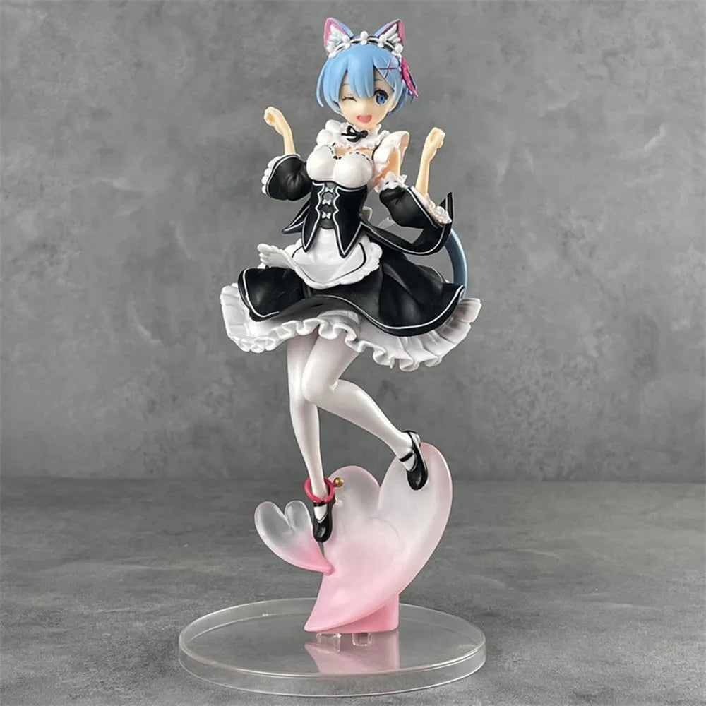 1/7-teiliges Set Anime Re: Leben in einer anderen Welt von Zero Rem Cat Ear Ver. Komplette PVC-Actionfigur Sammlermodell Spielzeugpuppe