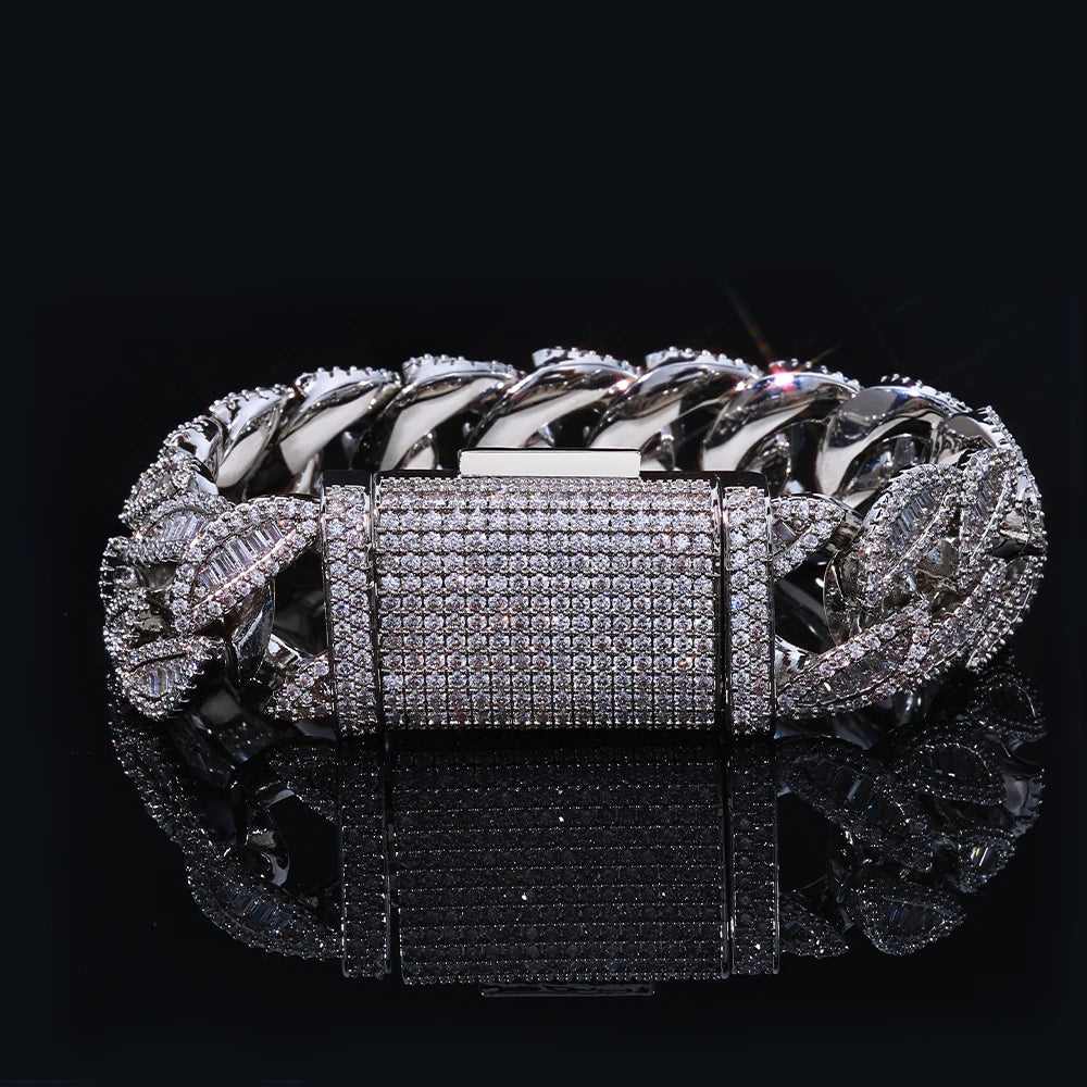 ESKEEM Luxus-Hip-Hop-Armband, 20 mm, kubanische Kette, komplett mit Iced Out, gemischtem Baguette, rundem Zirkonia-Inlay