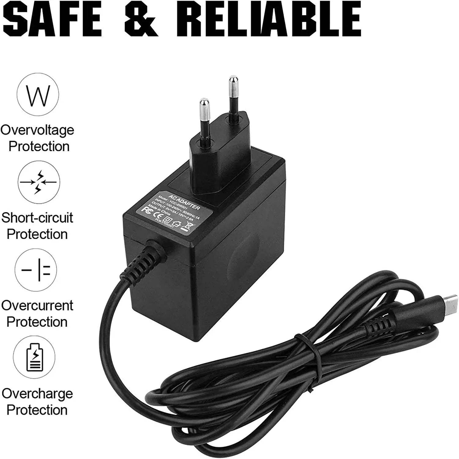 Nintend Switch 5 V 3 A / 15 V 2.6 A  Power Supply Travel Charger With 1.5 m USB Type C Charging Cable Support TV for Switch Lite