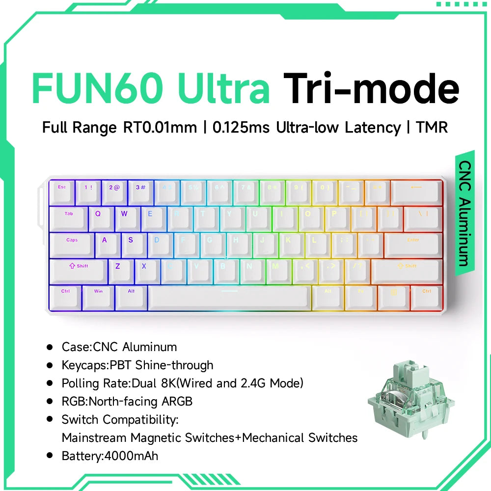 Akko MonsGeek FUN60 Mechanische Tastatur Magnetische Schalter 60% Gaming Tastaturen Schnelle Trigger 0,01mm 8K ARGB HE/TMR Custom Tastatur