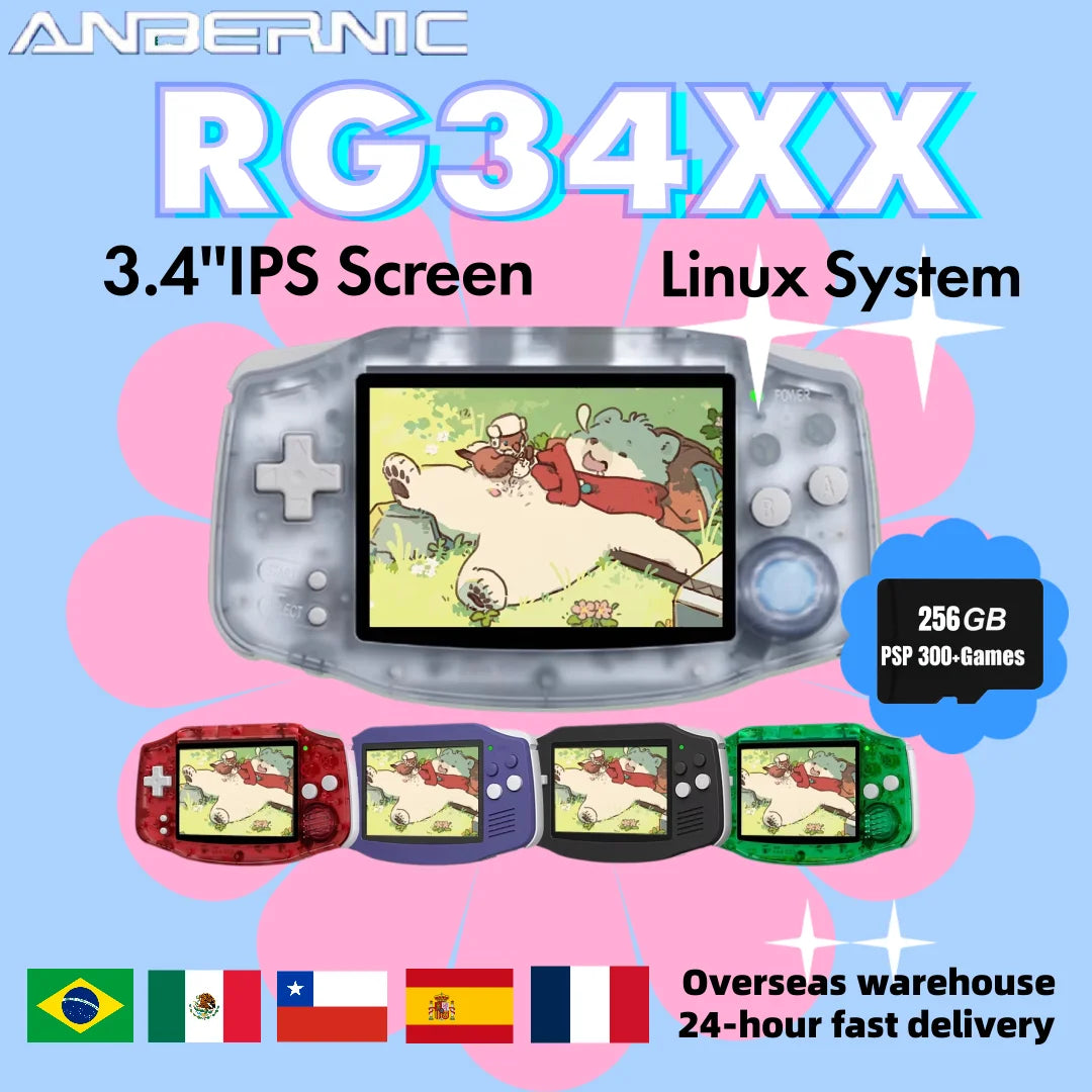 ANBERNIC RG34XX RG 34XX Handheld Game Console Video Games Players 3.4-inch IPS Screen Linux 64-bit System HD TV 5G WiFi PSP Gift