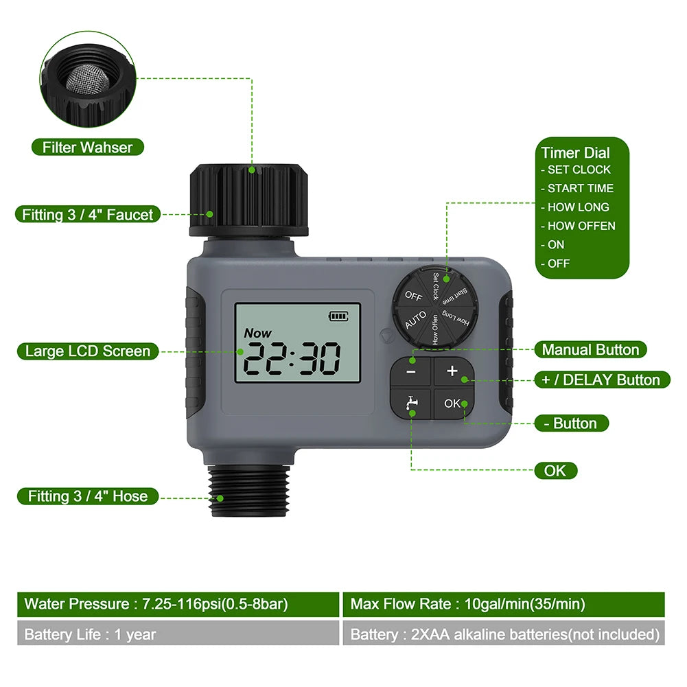 Automatic Water Timer Intelligent Irrigation Watering System Sprinkler Timer Garden Programmer Equipment IPX7 LCD Display