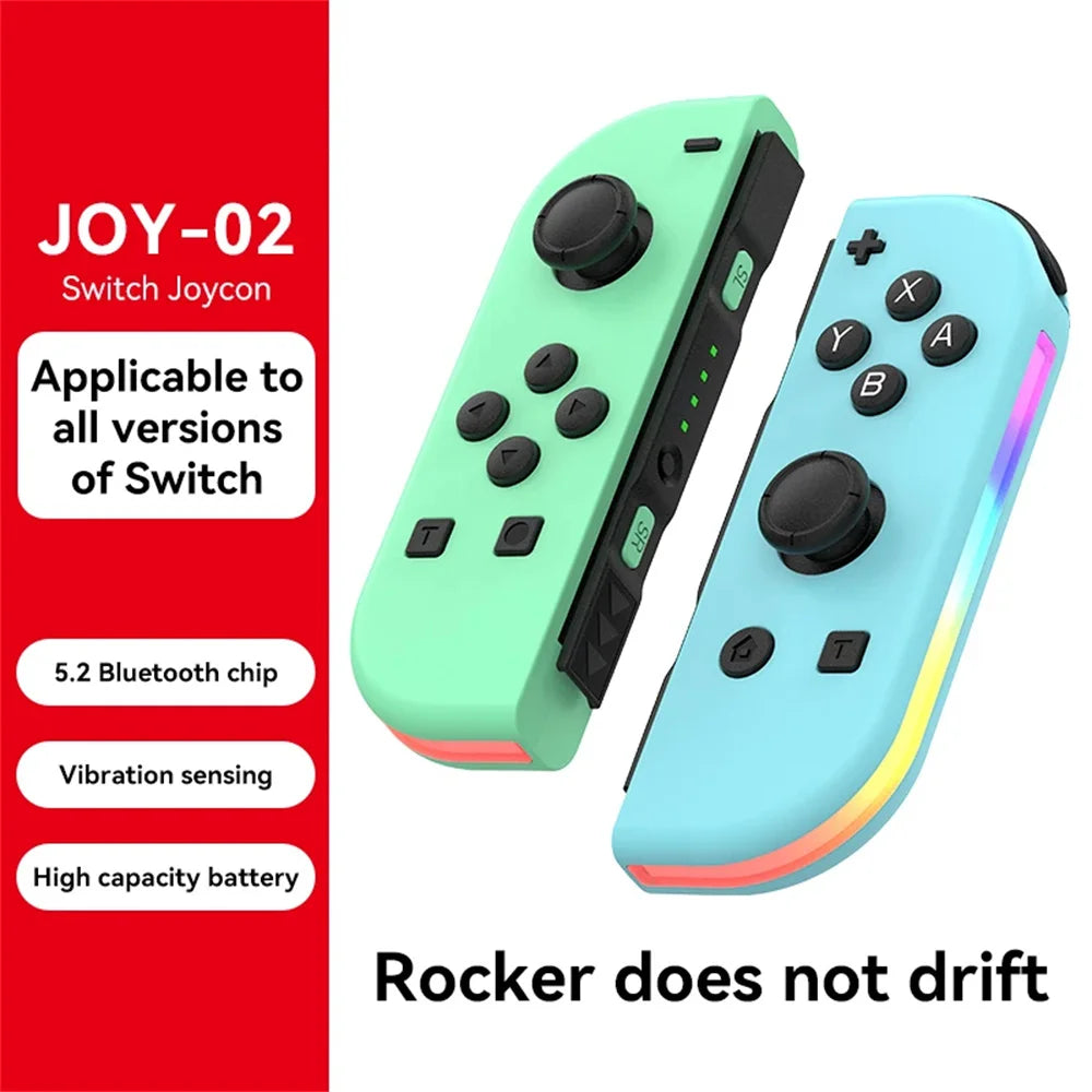 BT 5.2 Joy Controller RGB LED Switch L/R Joypad for Nintendo Switch/Lite/Oled JoyCon Gamepads Joystick with Dual Vibration