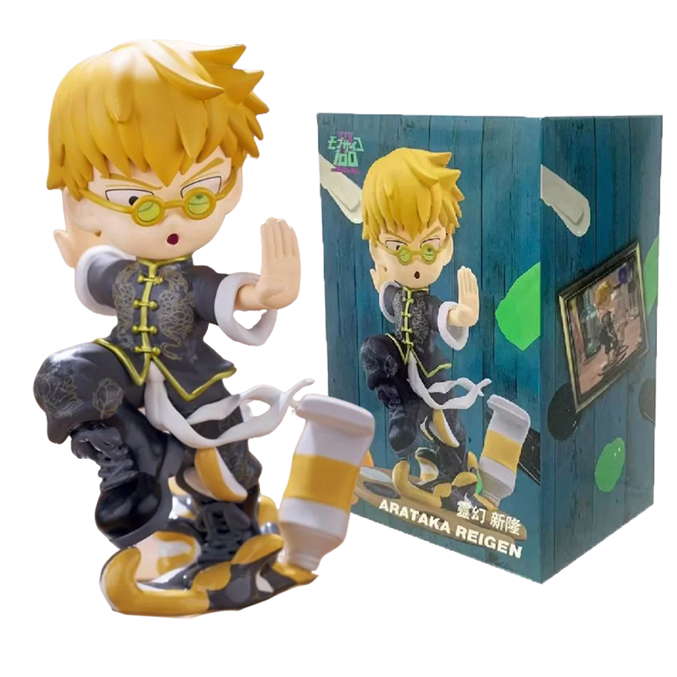 In Stock Original Mob Psycho 100 Anime Figures Gk Reigen Arataka Q Edition Kawaii Palm Series Model Doll Desktop Ornament Gifts