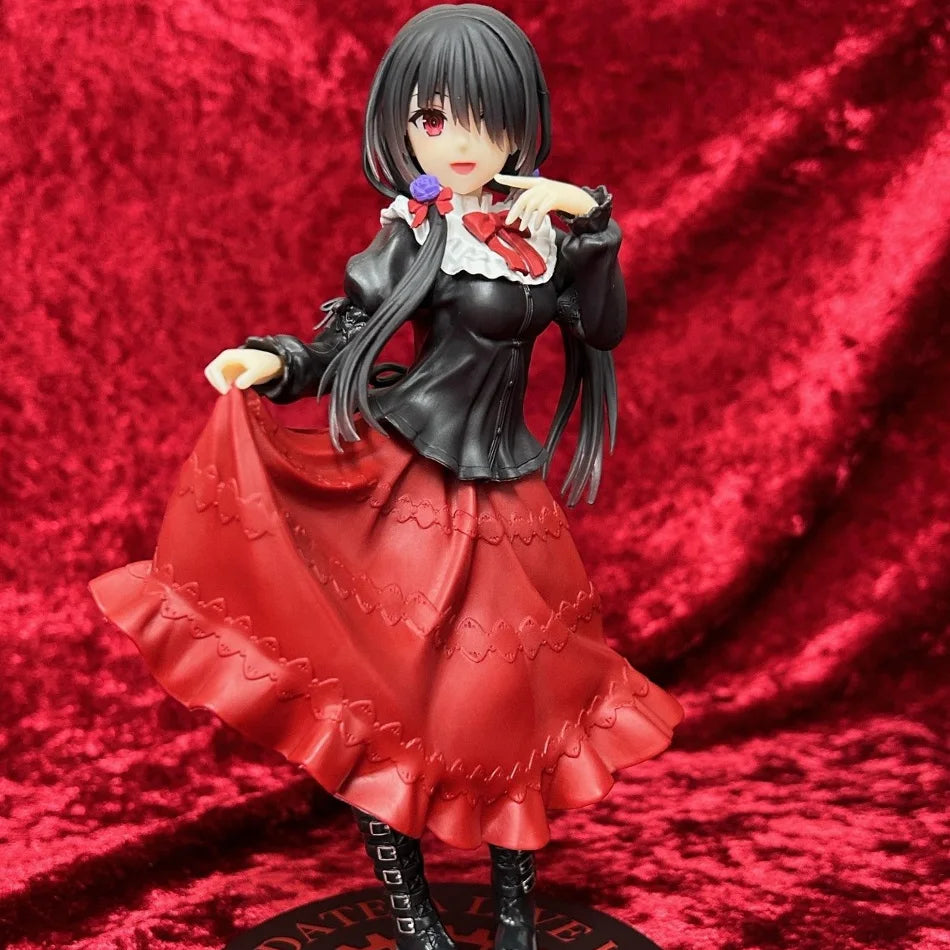 19CM DATE A LIVE Tokisaki Kurumi Anime Figure Cute Girl Model Toy PVC Red Dress Dress Up Standing Model Car Model Ornaments Gift