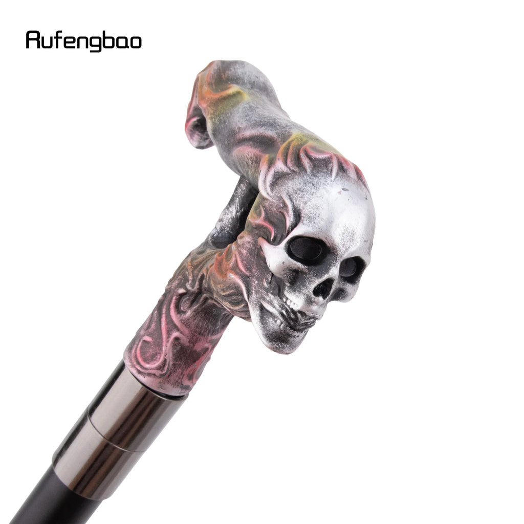 Silver Resin Long Head Skull Colorful Cane Fashion Decorative Steel Stick Gentleman Elegant Cosplay Cane Knob Crosier 96cm
