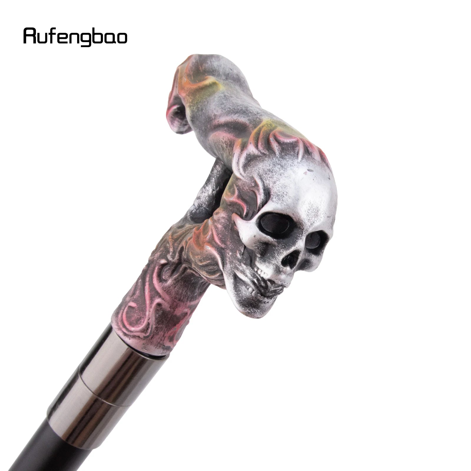 Silver Resin Long Head Skull Colorful Cane Fashion Decorative Steel Stick Gentleman Elegant Cosplay Cane Knob Crosier 96cm