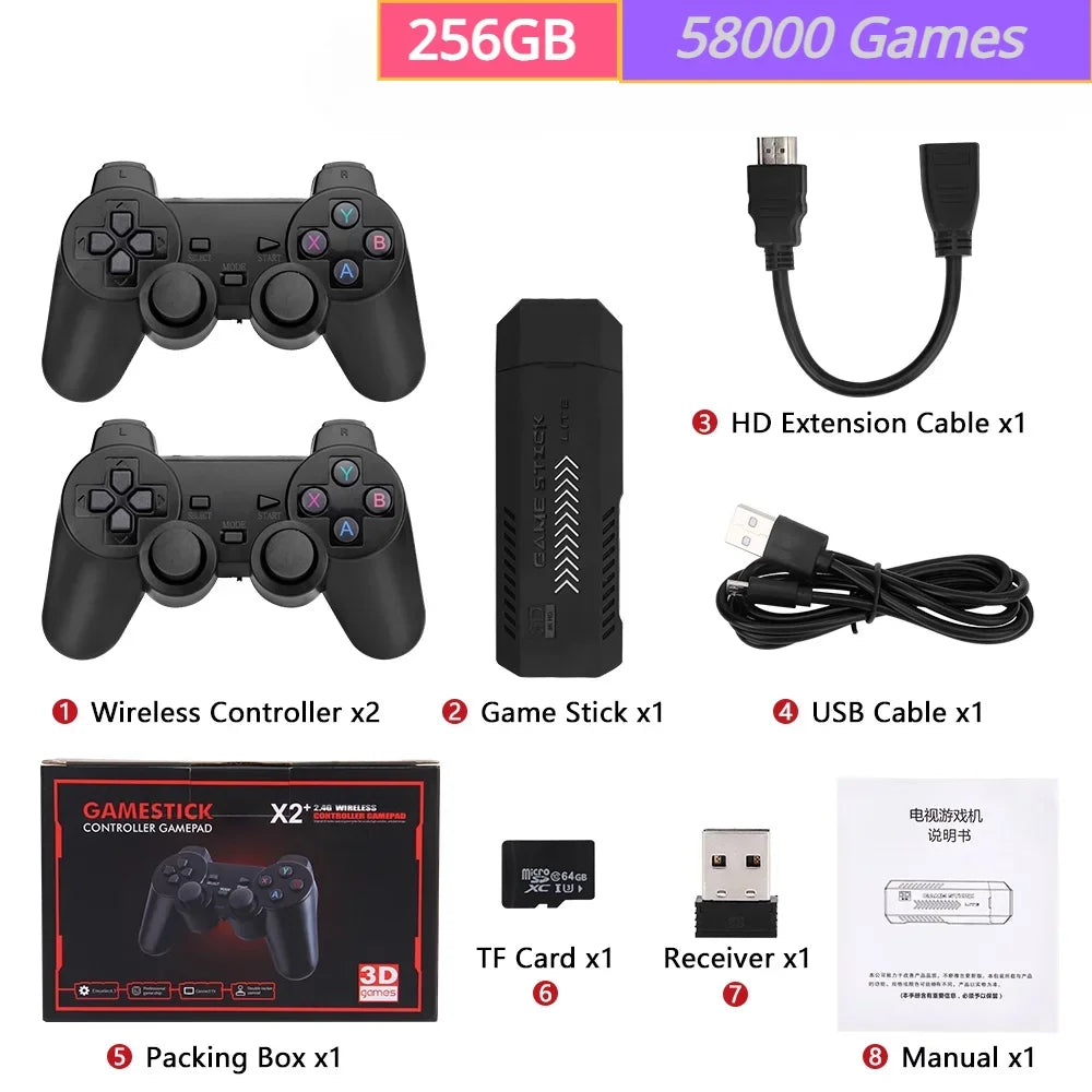 58,000 Games GD10 Plus Game Stick 4K HD Video Game Console 2.4G Double Wireless Controller Game Stick For N64/PSP/PS1/GBA