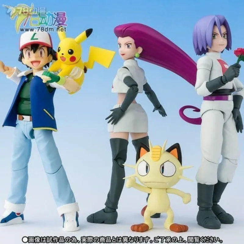 BANDAI Genuine S. H. Figuarts Series Pok É Mon Series Ash&Rocket Team Set Limited Edition Collectible Movable Model