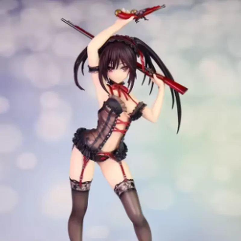 2025 New Date A Live Ii Kurumi Tokisaki Black Lingerie Ver H24cm 1/7 Figure Anime Model Toys Collection Gifts