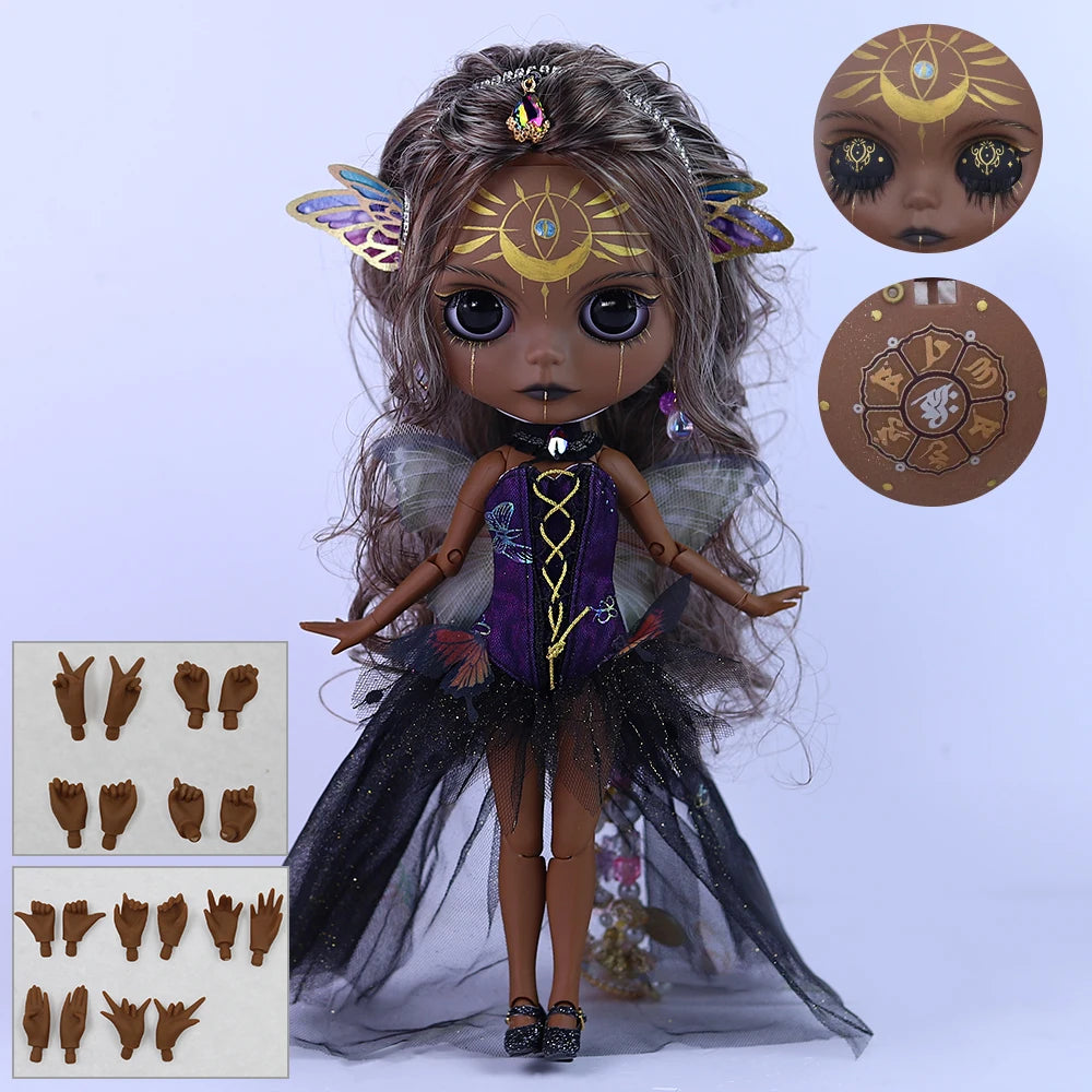ICY DBS Blyth 1/6 Doll Hand-Painted Set Super Black Skin Frosted Face Doll Set SD