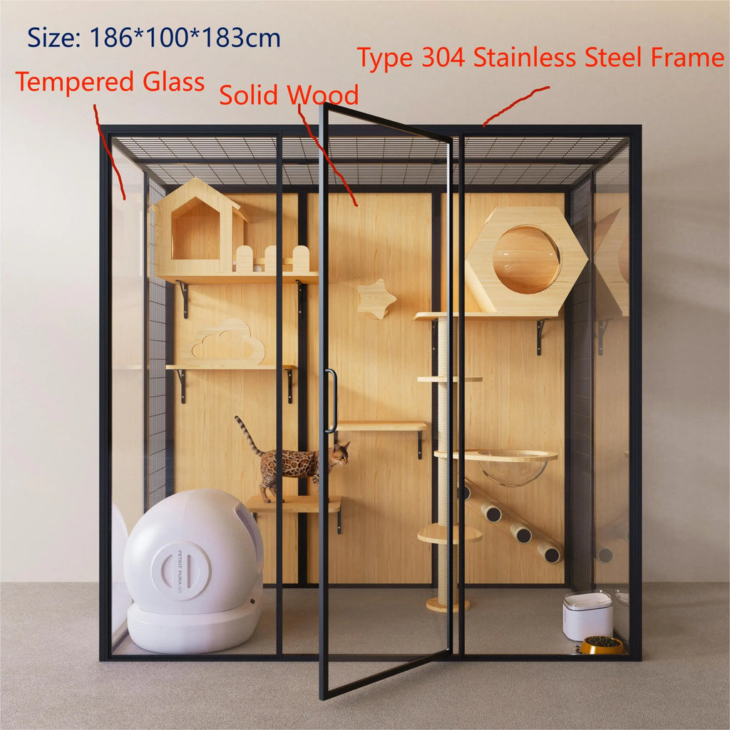 Fabrikpreis Luxus-Katzenkratzbaum-Holznestbett Haustier-Katzenkäfige Schaufenster-Katzenvilla-Haus Großer Innenkäfig