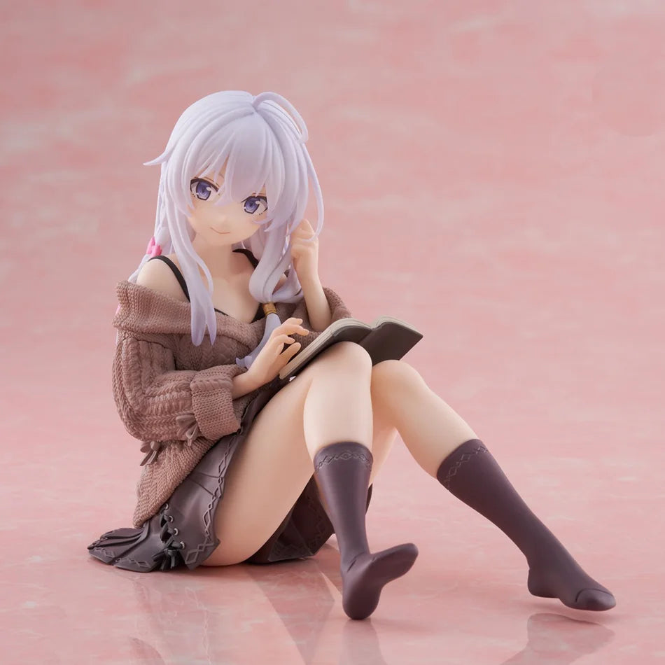 9cm Anime Wandering Witch: The Journey of Elaina Figure Elaina Knit Dress Sitting Posture Action Figure PVC Model Toy Collection