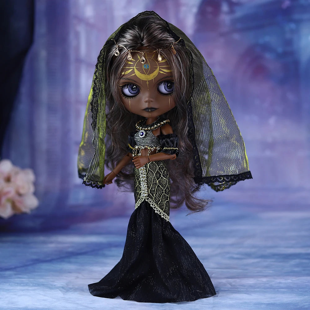 ICY DBS Blyth 1/6 Doll Hand-Painted Set Super Black Skin Frosted Face Doll Set SD