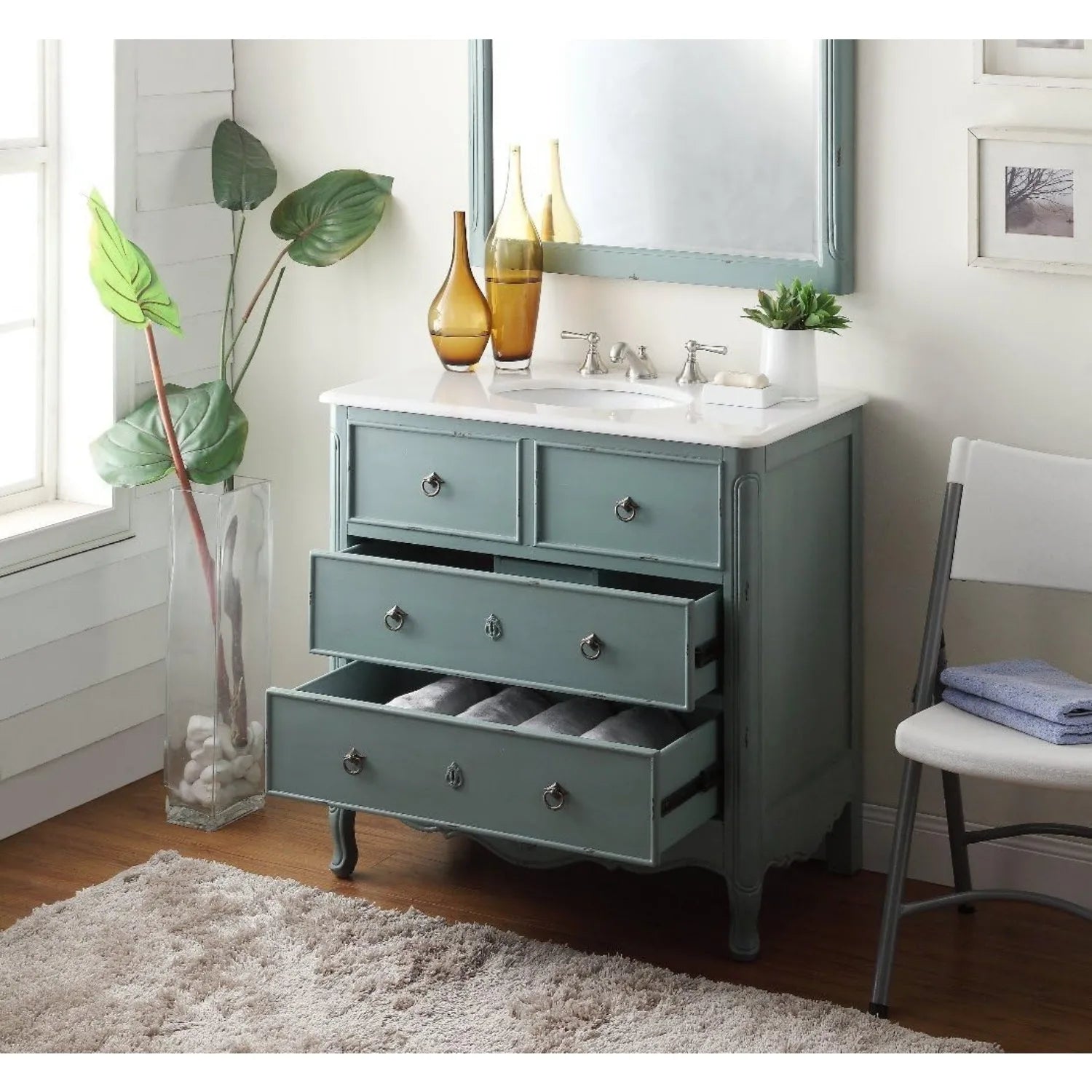 Cottage Look Daleville Bathroom Sink Vanity ZK 81Y MIR with Mirror Vintage Mint Blue