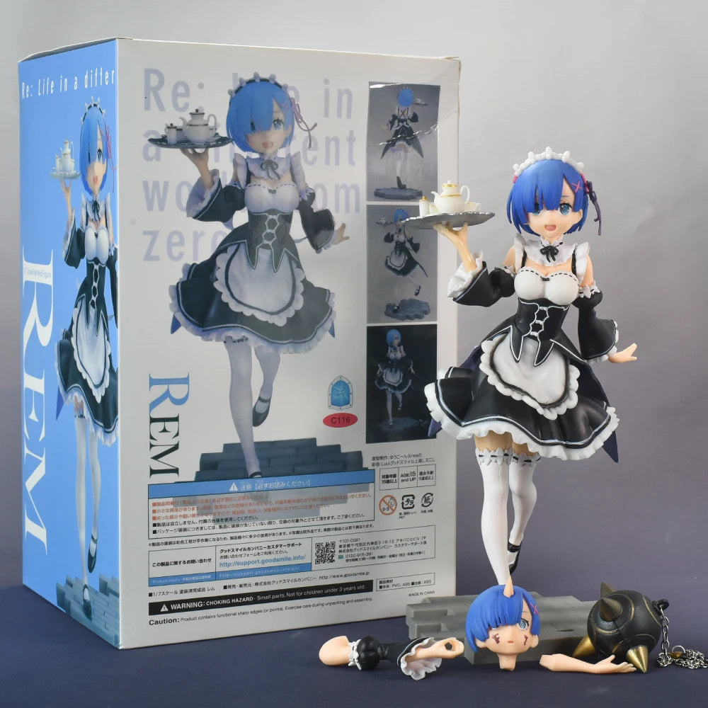 MX Japanese Anime Figures Maid Rem 1/7 Ver. PVC Action Figure Interchangeable Head Collection Gift Model Toys 22CM