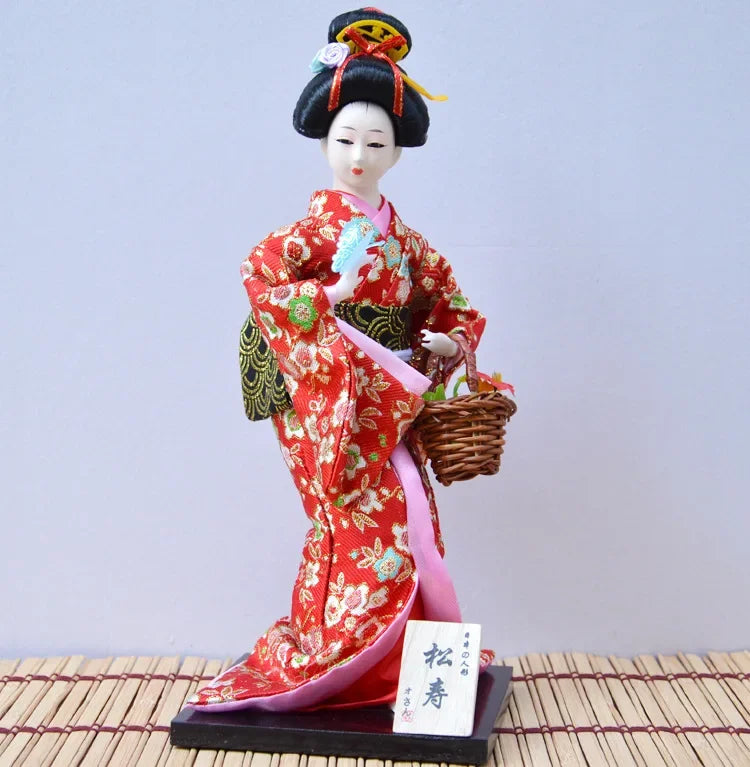 12inch Japanese Geisha Doll Statuette Sitting Figurine Japanese Kimono Kokeshi Kabuki Geisha Handicraft Ornament Birthday Gift