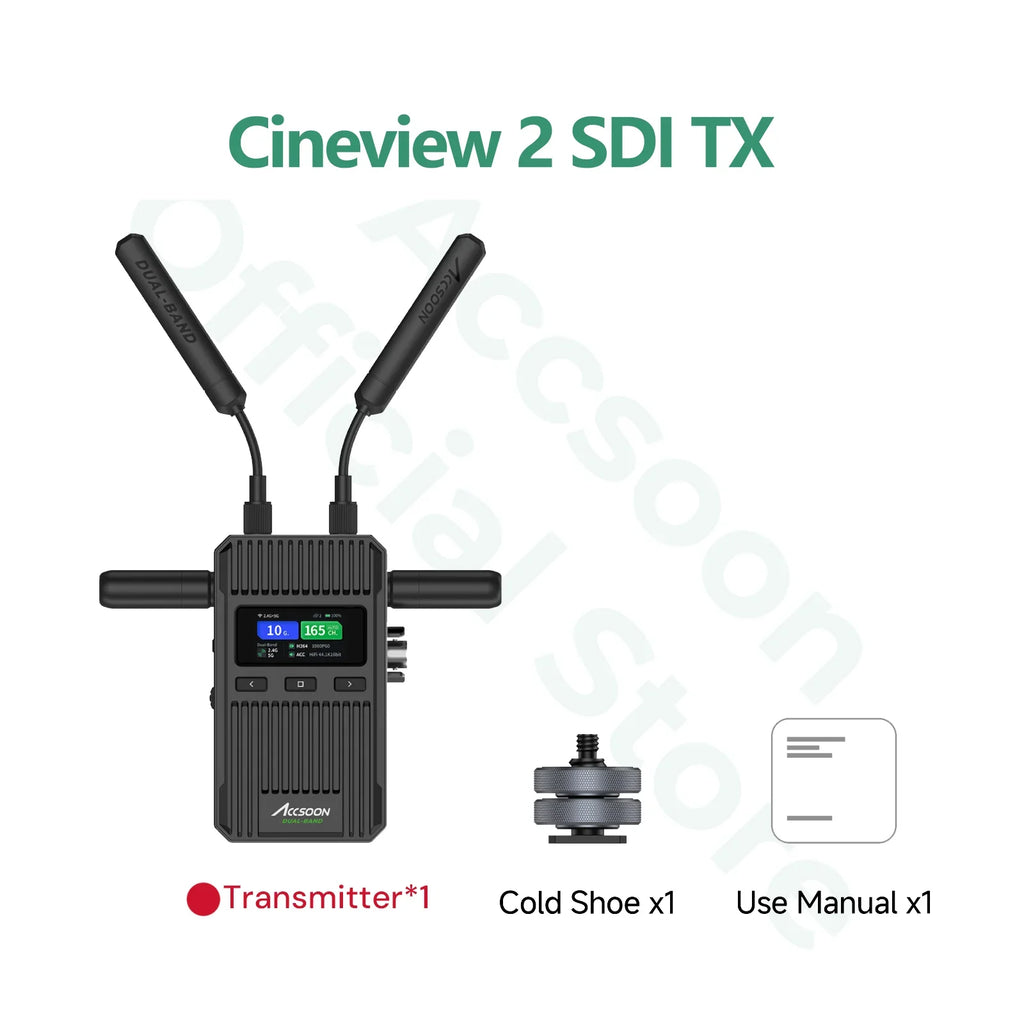 Accsoon Cineview 2 SDI Drahtlose Videoübertragung SDI UVC Livestreaming Bis zu 4 Geräte 450 m Reichweite 0,05 s Latenz Dualband HDMI