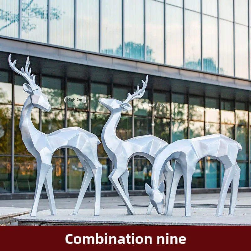 Outdoor large-scale abstract geometric fiberglass luminous sika deer sculpture