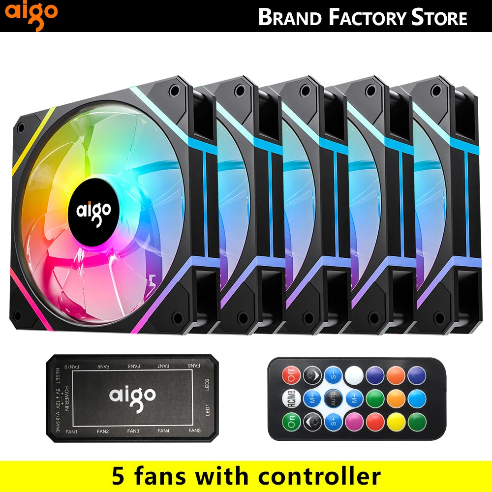Aigo AM12 RGB-Lüfter für PC-Steuerung, 120-mm-Computergehäuse-Lüfter-Kit, 6-poliger Wasserkühler, CPU-Lüfter, Argb-12-cm-Lüfter