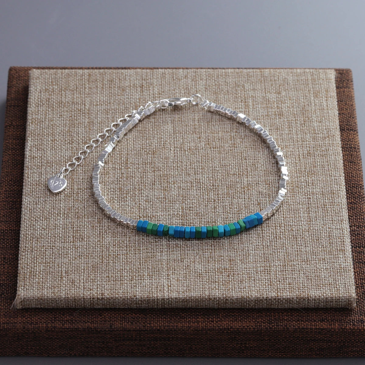 VENTFILLE 925 Sterling Silver Natural Turquoise Square Bead Bracelet For Women Gift Crushed Silver Jewelry Dropshipping