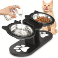 Cat 3 Bowls in 1 Feeder Feeding & Watering Supplies Food Bowl 15-Degree Tilt Raised Puppy 3 Stainless Steel Bowls Wood Brackets