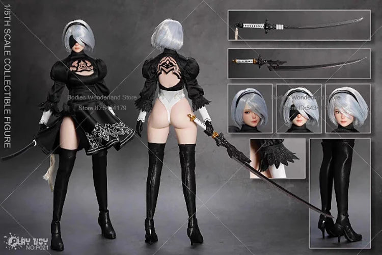 PLAY TOY P021 1/6 Scale Sexy 2B Sister Humanoid Robot Movable Eyes Head 12inch Female Soldier Action Figure Doll Collection