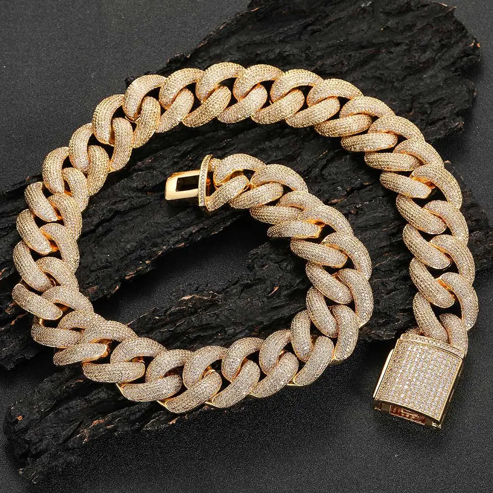 Hip Hop Shiny 25MM Cuban Link Chain Necklace Men Plated Gold Bling Zircon Fashion Jewelry For Women16-24inch