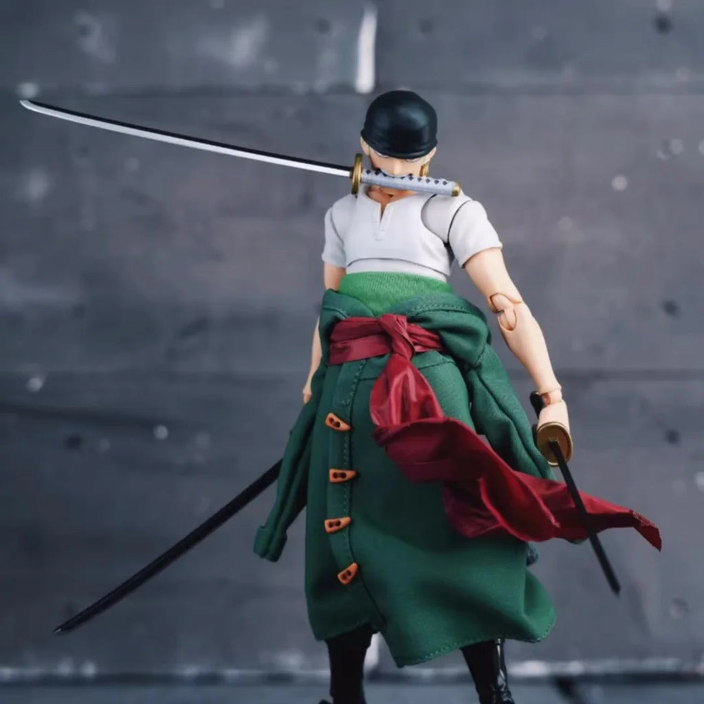 One Piece SHF Anime Handmade Zoro Tailored 4-piece set of clothes Sleeved Cloak Built In Iron Wire Is Suitable for 1/12 Toys