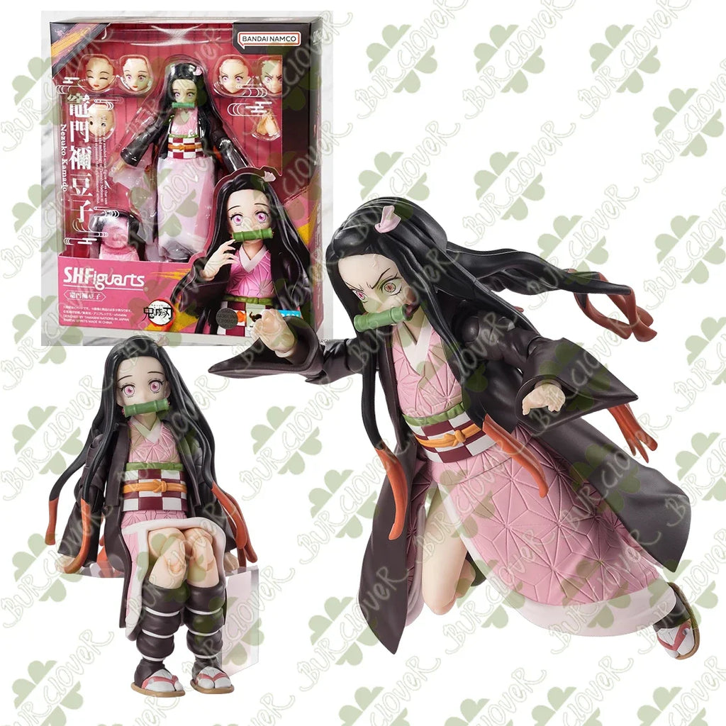 Bandai SHF Demon Slayer: Kimetsu no Yaiba Tanjiro Kamado Nezuko Kamado Akaza Action Figures Collectibles Premium Poseable