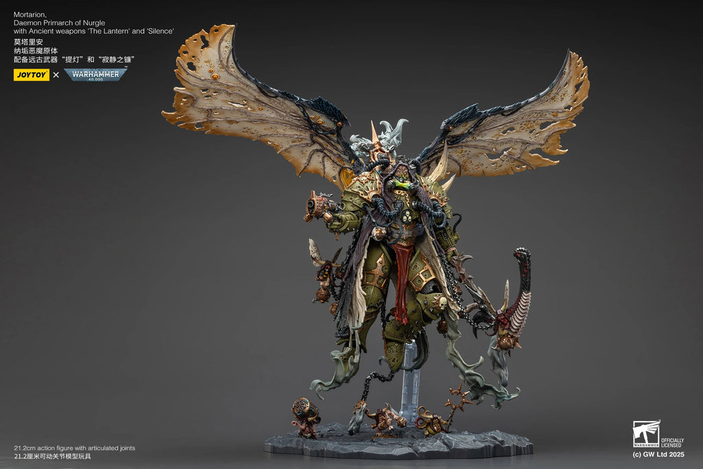 New Joytoy 1/18 Action Figure Warhammer 40k Mortarion,Daemon Primarch Of Nurgle With Ancient Weapons 'The Lantern' And 'Silence'