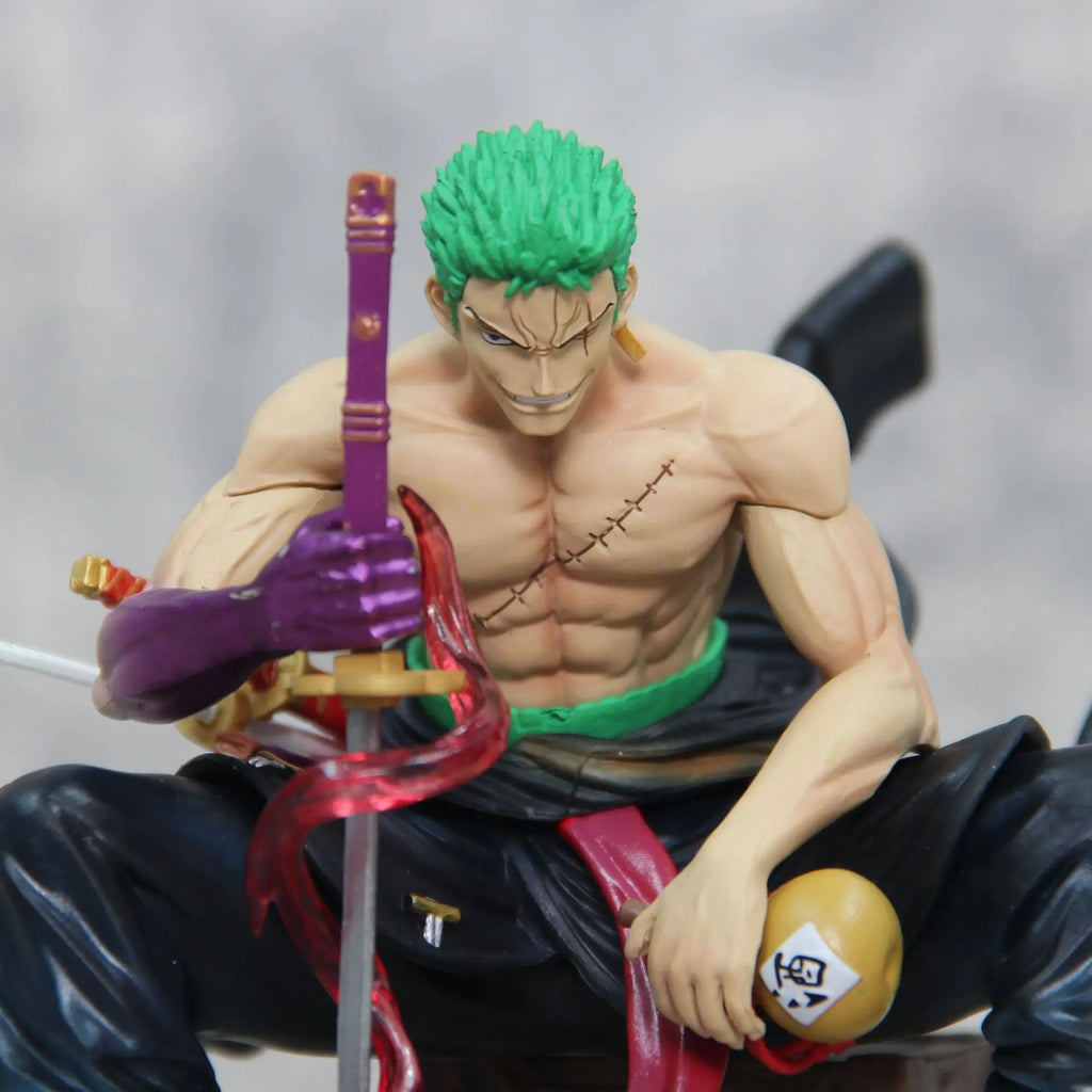 15cm One Piece Zoro Anime Figures Sit Roronoa Zoro Action Figurine 2 Heads Pvc Statue Room Collection Model Decoration Toys Gift