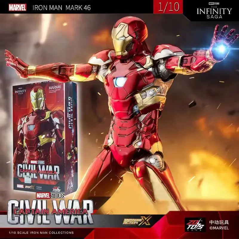 ZD Toys Marvel Iron Man MK2 Action Figure 18cm 20 Articulated Joints With Illuminated Charging Hall Of Armor Extra Hands