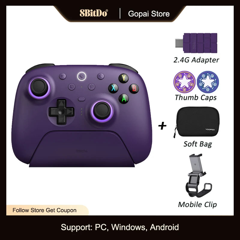 8BitDo Ultimate 2 Wireless, TMR Joysticks & Hall Effect Triggers Controller with Charging Dock for PC,Windows 10,11,Android