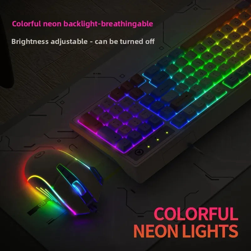 2025 new Km800 customized gaming keyboard and mouse set, color blocked wired illuminated desktop 98 key keyboard and mouse set