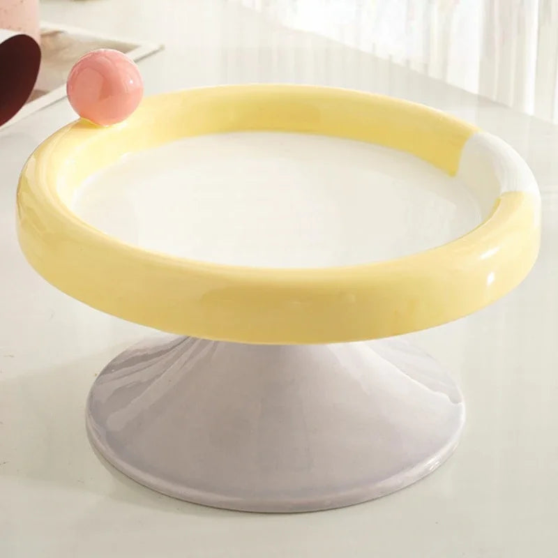 Ceramic Raised Cat Bowl Elevated Food Bowl Water Cat Plate Snack Dish with Stand for Neck Protection Feeding Watering Supplies