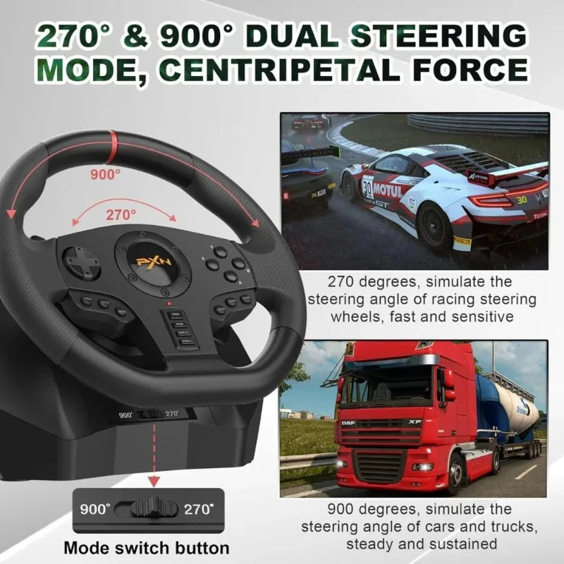 PC Racing Steering Wheel | PXN V900 Driving Simulator,Gaming Steering Wheelwith Pedals for PC,PS4,PS3,Xbox Series X|S,Xbox One