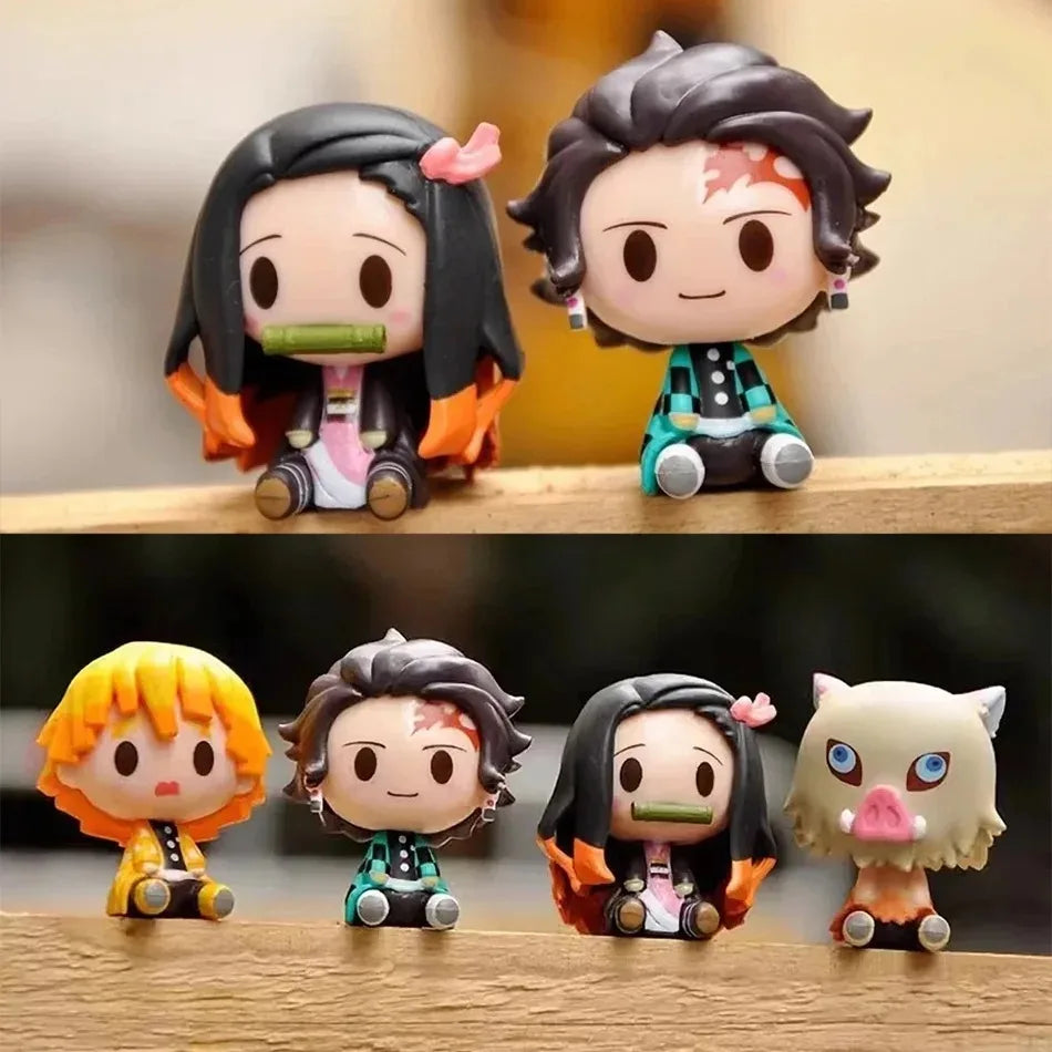4PCS/Set Anime Demon Slayer Figure Nezuko Tanjirou Zenitsu Mini Figurine Action Figure PVC Model Doll Collection Toy Gift Kids