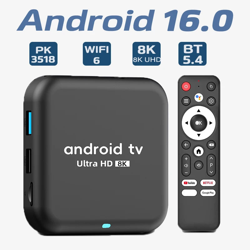 Android 16.0 TV BoxRockchip RK3518 Q18 Smart TV Box 8K Google Assistant Netflix Multimedia Player 2.4G 5G Wifi 6 BT5.4 128G ATV